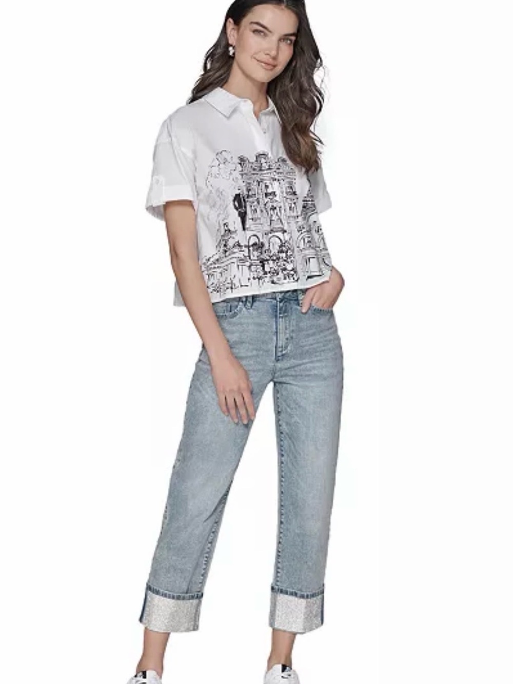 New Women Karl Lagerfeld Paris Crystal-Cuff Cropped Jeans- Ice Blue, Sz 2, $129 - Picture 2 of 12